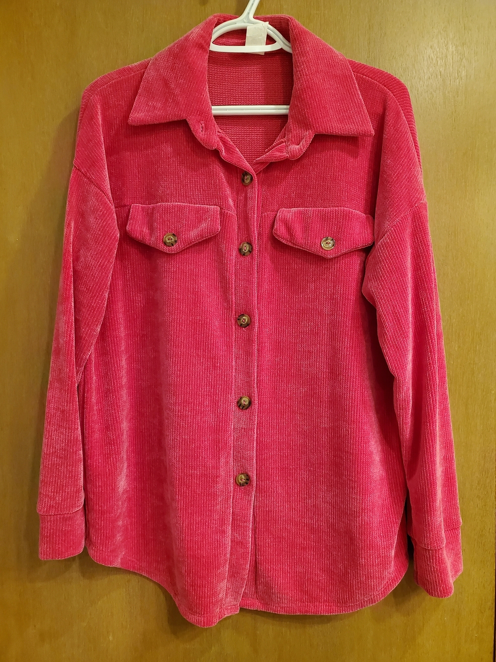 7th Ray Rose Pink Corduroy Button-Front Oversized Shirt